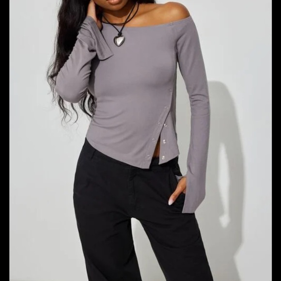 Garage Grey Asymmetric Off the Shoulder long sleeve top - Picture 1 of 6